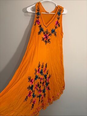 Piel Vibrant Orange Embroidered Maxi Dress or swim cover